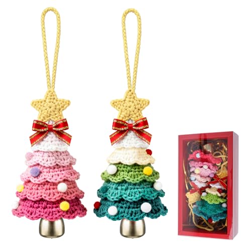 Xiuxhae 2 Gestricktes Mini-Weihnachtsbaum-Autoanhänger mit Glocke,...