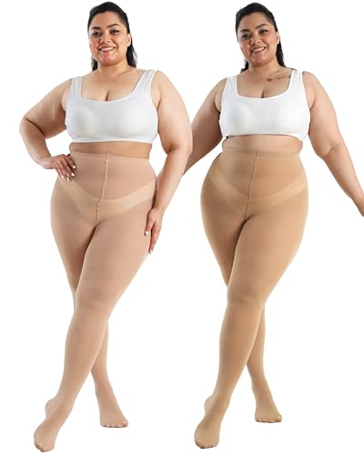Image of CozyWow Plus Size Tights for Women 80D Soft Solid Color Semi Opaque Pantyhose High Waist 1X 2X 3X 4X