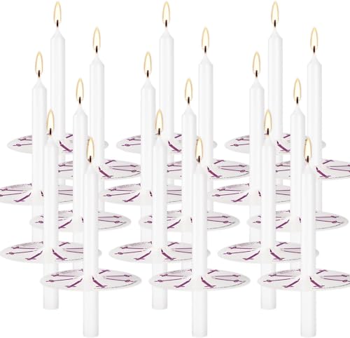 YOROXRG 200 Pcs White Unscented Taper Candle with Drip Protectors, Church Candles, Vigil Candles, Shabbat Candles, Prayer Candles, 5 Inch