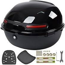 30L Motorcycle Trunk, Universal Motorcycle Top Case Waterproof Scooter Daily Tail Box Lockable Helmet Luggage with Mounting Hardware Storage Plastic Case for Helmet Luggage,Bright black
