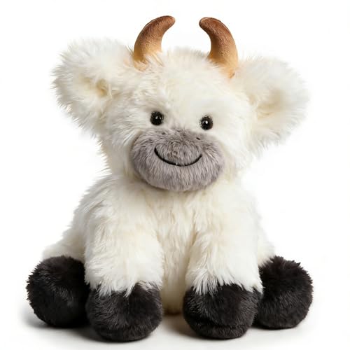 Hopearl Adorable Plush Yak Cow Toy Floppy White Yak Soft Kawaii Stuffed Animal Cute Birthday for Boys Girls, White, 10''