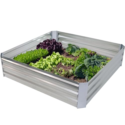 Sunnydaze Square Galvanized Raised Garden Bed for Vegetables & Flowers