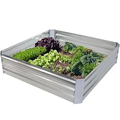 Sunnydaze 4-Foot Galvanized Steel Square Raised Garden Bed - for Flowers, Plants, and Vegetables - Silver