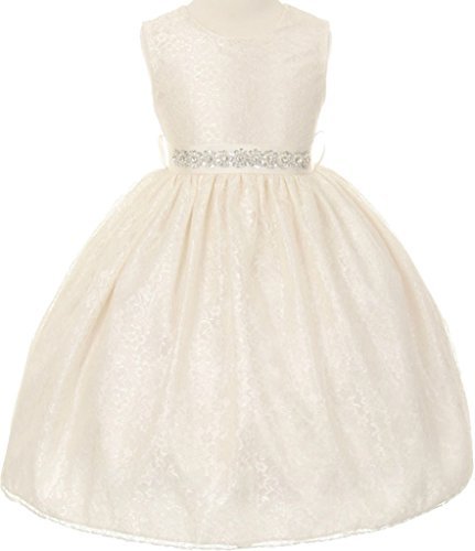 Flower Girl Dress Overlay Lace with Rhinestone Belt