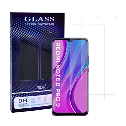 UNO' Protector pantalla cristal templado 2 Unidades compatible con Xiaomi Redmi Note 8 Pro, Redmi 9, Vidrio Templado Ultra Resistent Sin Burbujas, 9H, Antiarañazos Cover