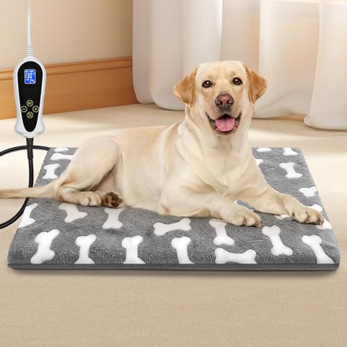Bestio Dog Heating Pad 28x18 in Heated Dog Bed with Constant Heat & Auto ModesMET&UL Certified Pet Heating Pad Chew-Resistant Cord Waterproof Washable Cover-Gray
