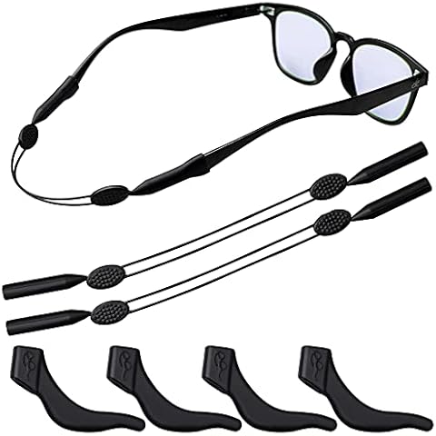 pengxiaomei 2 Pack Sunglass Holder Strap, Sports Glasses Strap with 4 Pcs Ear Hooks Anti Slip Sports Eyewear Retainer, Adjustable Universal Eyeglass Cord for Women Men Cover