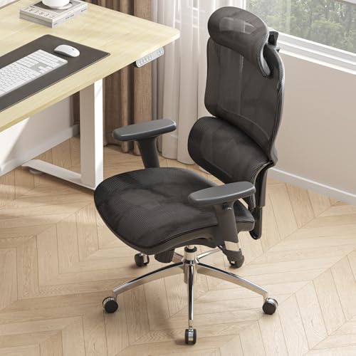 SIHOO Ergonomic Office Chair with Adjustable 3D Headrest, Lumbar Support, Ultra-Wide Dual-Section Backrest, 3D Armrests, Swivel Tilt Function, High Back Desk Chair- M56B (Black)