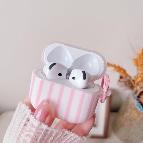Image of MINSCOSE for AirPods 4 Clear Case,Cute Striped Aesthetic Pattern Design with Girly Keychain Ring,Soft TPU Protective Shockproof Cover with Cleaner Kit for Girls Women for Airpods 4-Pink