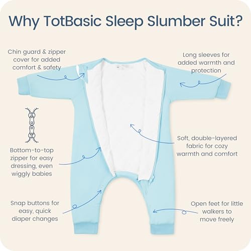 Image of Baby Sleep Sacks with Feet, 1.0 TOG Long Sleeve Wearable Blanket for 0-6M Infants & 2T-4T Toddlers, Soft and Cozy