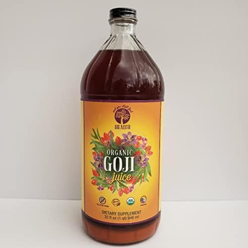 Organic Only GOJI Fruit Juice 100% Pure Puree 32oz (1qt) GLASS Bottle - The Happy Berry - Super Juice Traditionally Prepared - 30g Goji Superfruit Per Serving - Gluten-Free & Vegan