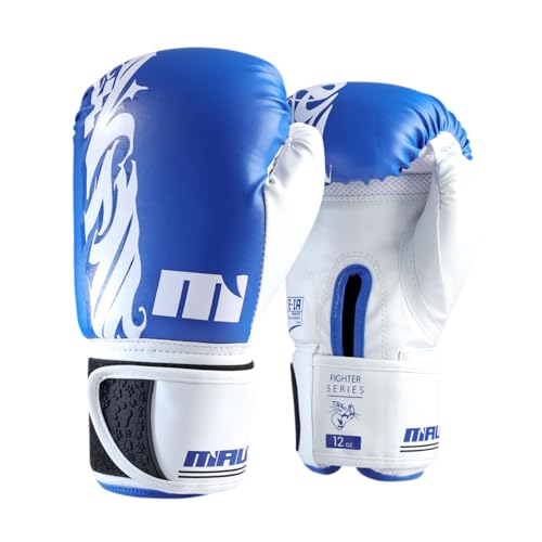Image of MAUZER Tribal Shadow Fighter Boxing Gloves Training and Sparring Gloves with EIA Foam Padding Ventilated Palm Secure Thumb Lock Fit Velcro Wrist Support (Blue, 14 Oz)