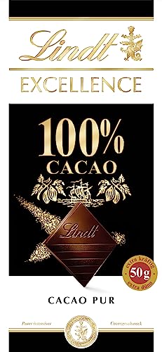 Lindt Excellence Chocolate 100% Cacao, chocolate negro puro sin azúcar, sabor intenso y auténtico 50 g