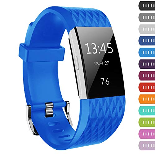 Bepack Correa Compatible con Fitbit Charge 2, Pulseras parau00a0Inteligente Reloj, Reemplazo Recambio para Charge 2, Accesorios Ajustables en Silicona, Tamaño Grande y Pequeño, Large Small Negro Rojo