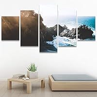SIGNWIN 5 Panel Canvas Wall Art Aerial Coastal Cool Multicolor Ocean Photography Realism Relax/Calm Tropical for Home Decorations Ready to Hang - 60