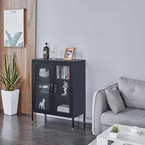 Nitetronic Black Steel Mesh Door Household Sideboard, Net Door Assemble Dining Room Cupboard Metal Bedroom Storage Cabinet Large Space Garage Organizer 3-Layers Living Room Cabinet #TOP4