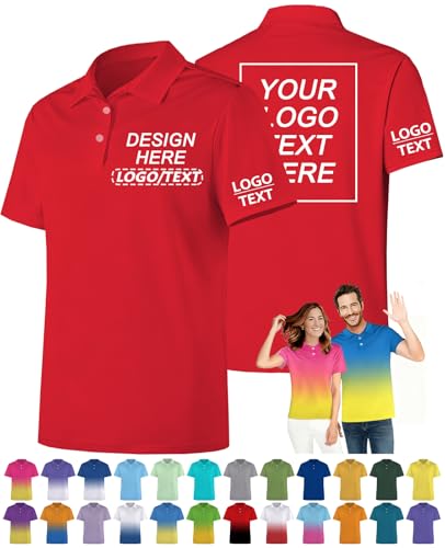 Camisas polo personalizadas para hombres y mujeres, diseño de tu propia camiseta de golf personalizada, logotipo de texto, nombre frontal y trasero, rosso, S/5XL