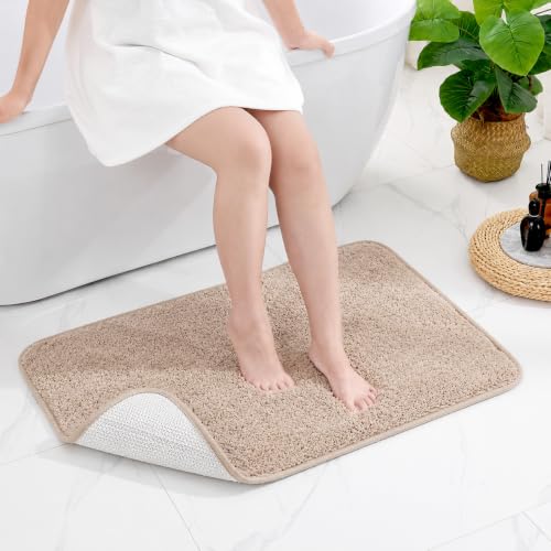 Image of Pack of 1 Quick Dry Water Absorbing Rectangular Micro Floor Mat | Anti-Skid & Non-Slip Cushion Doormat for Home, Kitchen, Office, Washroom - (R Biege, 40x60 cm)