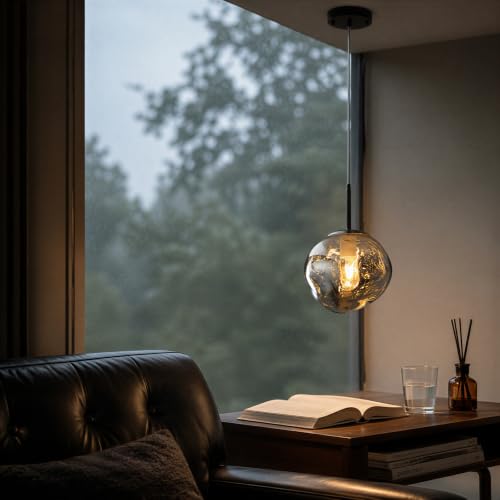 Image of Modern Pendant Lights Kitchen Island, Gray Glass Pendant Light Fixtures with 7.9 inch Clear Gray Glass Shade, Industrial Hanging Pendant Lights Fixture for Kitchen Island Dining Room Bedroom Entrway