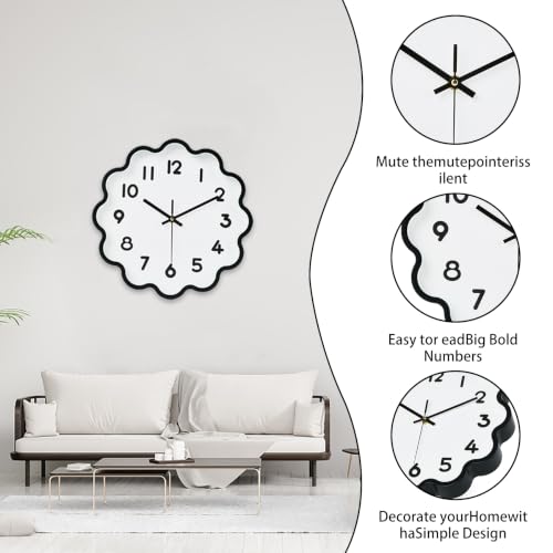 Image of HZDHCLH Wall Clocks Battery Operated 12 Inch Cloud Shaped Wall Clock Silent Non Ticking Modern Decorative Clock with 3D Numbers for Bedroom Living Room Nursery Classroom Black