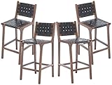 DM Furniture 28.5" Bar Height Barstools Set of 4, Faux Leather Woven Strips Counter Bar Stools Wood Straps Bar Chair with Back for Home Bar/Kitchen Island/Cafe, Black