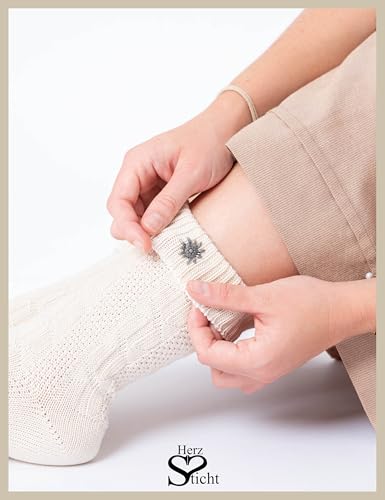 HerzSticht Damen Kurze Trachtensocken 1er Pack (Modell: Edelweiss), Trachtenstrümpfe Beige 39-42