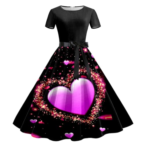 Robe de soirée femme imprimé Saint-Valentin robe vintage années 50 manches courtes bal
