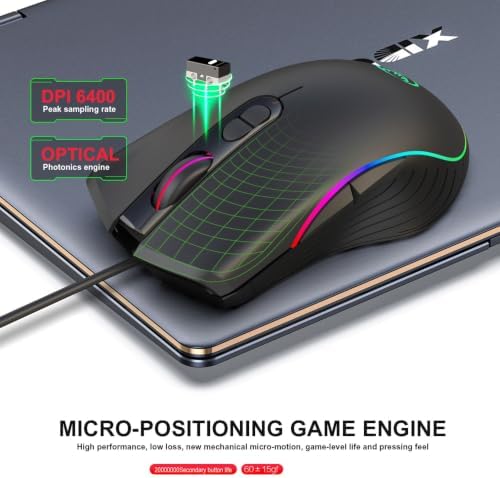 TukeSM Colorful Luminous Game e-Sports Wired Mouse dpi Four-Speed Adjustable Height 3200dpi (A869B Black Wired Mouse) - 4