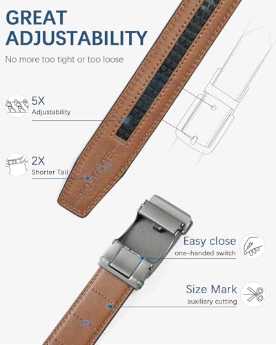Image of BOSTANTEN Ratchet Belts for Men Leather Trim to Fit 1 3 /8 inch Gift Boxed