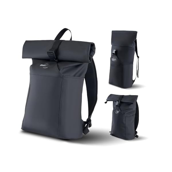 Rolltop Backpack for Men Women, Lightweight,PU Waterproof Bag Laptop Backpack Fits 16 inch Laptop Large Capacity Adjustable 23L for Travel Sports Work University Camping School Season,Black