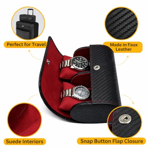 Image of Watch Organiser Display Box Made in Leatherette and Suede with Contarst thread Topstitch | For Men &Women | Gift For Any Occasion (2 Watch Roll)