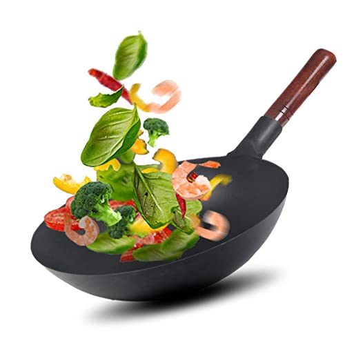 Wok tradicional de hierro con mango de madera miniatura 2