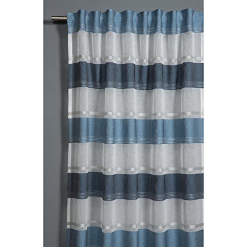 Gardinia Tenda con Passanti Nascosti e Nastro Fettuccia Integrato, Opaca, Filtrante, Stamigna, Bianco/Blu, 140 x 175 cm