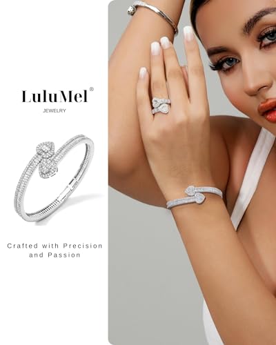 Lulu Mel Iced Heart Bracelet Baguette Bracelet Jewelry Bangle Bracelet for Women, Hip Hop Mens 14k Gold Silver Plated Cubic Zirconia Bangle Bracelet, Women Heart Cuff Bracelet With Jewelry Box2