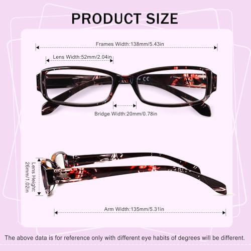 Image of Henotin 6 Pack Reading Glasses for Women, Blue Light Blocking Pattern Print Readers, Spring Hinge Computer Eyeglasses (Multi-Color, 1.75, multiplier x)