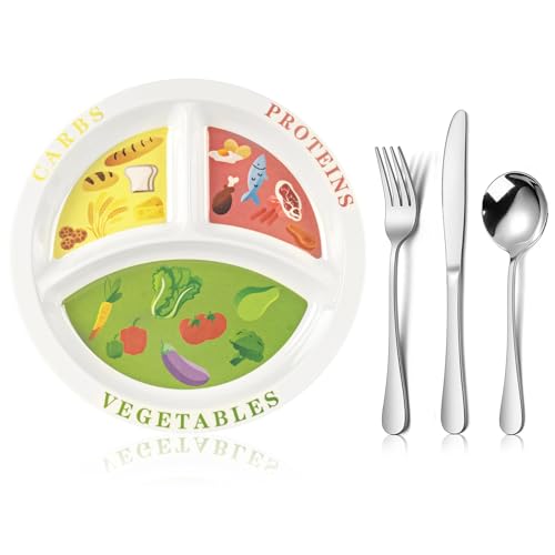WDSHCR Portion Control Plate - Divided Plates for Adults Weight Watchers, Healthy Nutrition Plate for Adults and Teens, Balanced Eating Food Meal Dinner Adults(1 Pack)