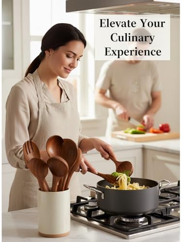 100% Natural Teak Wood Wooden Utensil Set – 8 Pcs Durable Kitchen Spoons for Cooking – Non-Stick & Heat Resistant, Eco-Friendly & Comfortable Grip