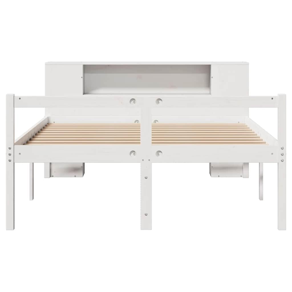 lite drewno sosnowe regałowy zagłówek biały 160x200 cm | Łóżko z regałem i szufladą, bez materaca, białe, sosnowe, 160x200 cm, drewniane do sypialni
