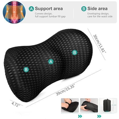 Miniatura 2 de Rynvarl Cojín Lumbar Ergonómico Almohada Ortopédica De Espalda Con Espuma Viscoelástica Para Silla De Oficina, Coche Y Hogar Transpirable, Lavable Y Ajustable