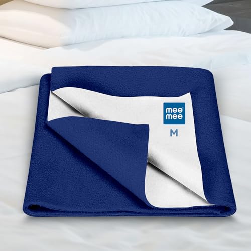 Image of Mee Mee Reusable Water Proof Cotton Bed Protector Sheet /Extra Absorbent Mat /Dry Sheets /Urine Sheet /Dry Mat Pack of 2 (70CmX100Cm) (Medium, Navy Blue)
