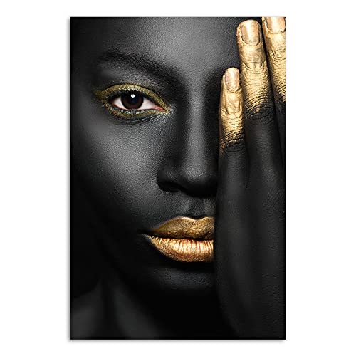 Cuadro de mujer negra en lienzo para decorar paredes vacías con labios dorados