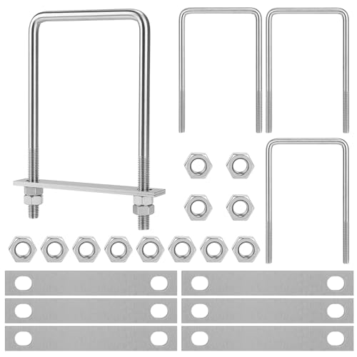 EFUTURETIME Lot de 4 vis à étrier en U M10 - 100 mm x 180 mm - Avec 8 contre-plaques - En acier inoxydable - Pour fixation de clôture, fixation de tuyau,...