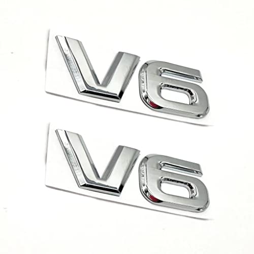 Image of YUGEYE 2Pcs V6 Emblem Sticker Car 3D Logo Zinc Alloy Chrome Emblem Badge Decal Replacement for Tacoma (V6&Silver)