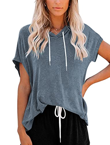 Pgands Womens Shirt Summer Short Sleeve Hoodies Solid Soft Lightweight Tops Loose Casual Pullover Tee Z- Navy Blue #TOP1