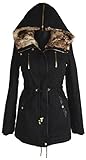  Italy Donna Damen Windbreaker Winter Kapuze Militäry Parka warm mit Fell GEFÜTTERT Jacke Mantel warm 36 38 40 42 44 46 S M L XL Schwarz Anorak Winterjacke (40)