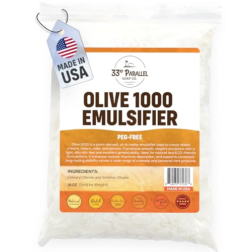 33RD PARALLEL SOAP CO. Olive 1000 Emulsifier (1 Pound / 16oz) Natural PEG-Free Emulsifying Wax for Lotion Cream & Conditioner Olive-Derived O/W Emulsifier for DIY Skincare & Haircare | 1 POUND