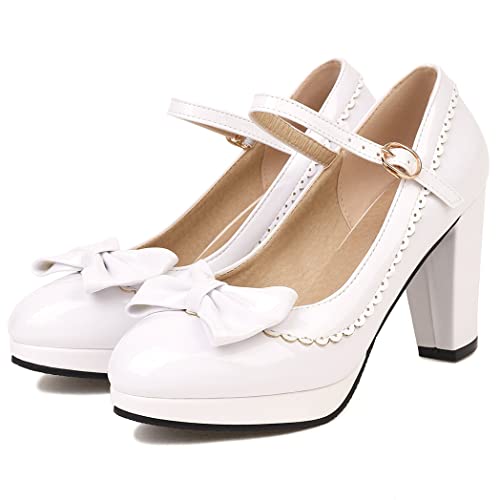 Alsoloveu Women Lolita Mary Janes Platform Pumps Chunky Heel Patent Leather with Ankle Strap2