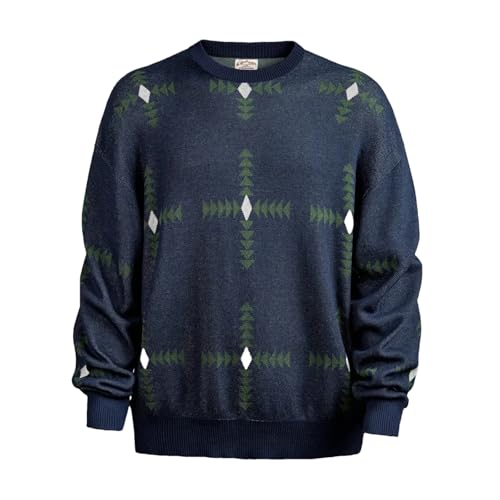 Men's Retro Pattern Knit Pullover Sweater Loose Fit Round Neck College Style Soft Long Sleeve Christmas Casual Top