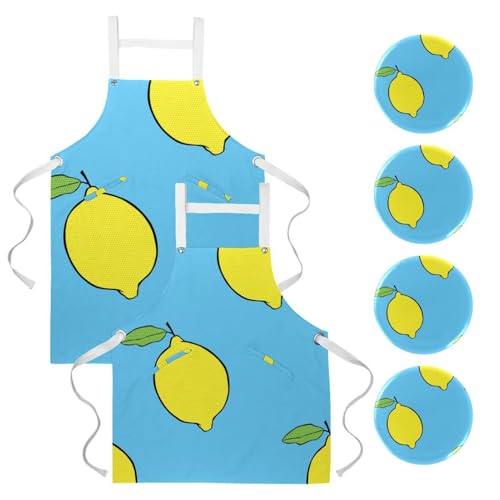 Tablier de cuisine lot de 2 avec motif citrons pour restauration et pâtisserie