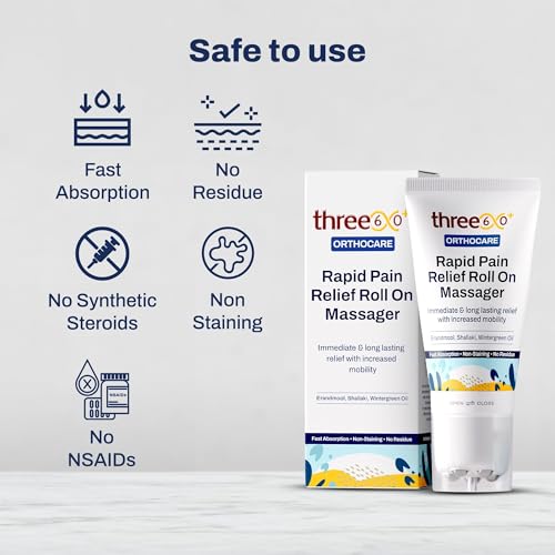 three60+ RAPID PAIN RELIEF Roll On Massager|Immediate & Long-Lasting Pain Relief|Erandmool,Shallaki,Wintergreen Oil,Nirgundi|Fast Absorption|Targeted,Hands-Free Massage Application (Pack of 1)